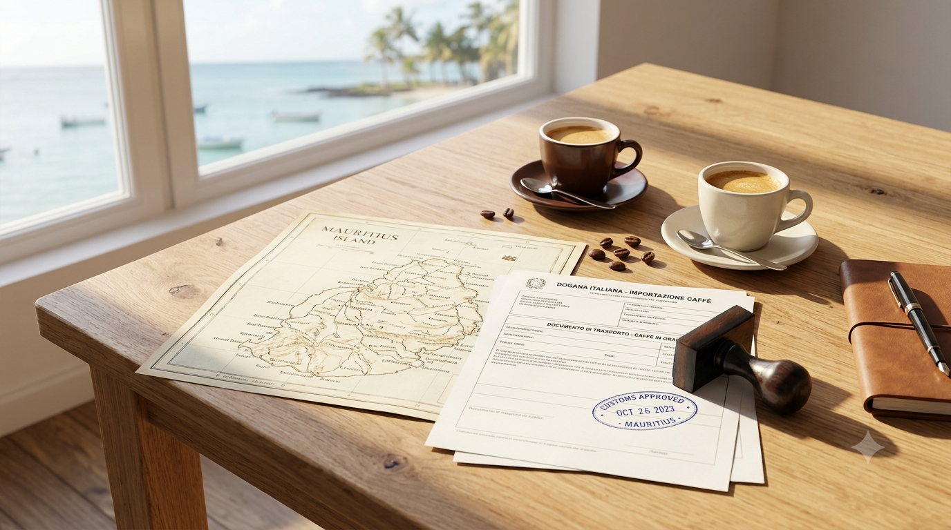 Coffee beans and tropical atmosphere